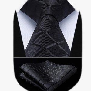 Men's Black Tie Handkerchief Necktie & Pocket Square